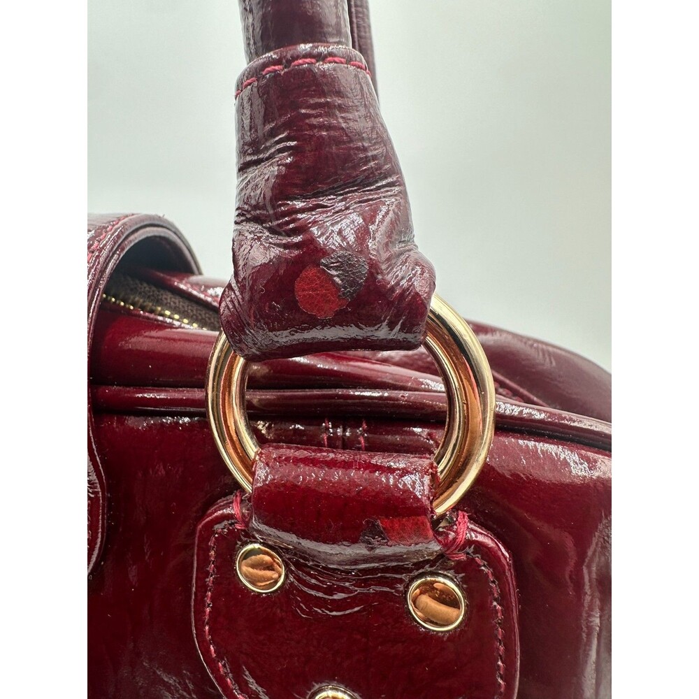 Zina Eva Burgundy Patent Leather Satchel Bag Gold Hardware Crossbody NWT/FLAW - Picture 6 of 10
